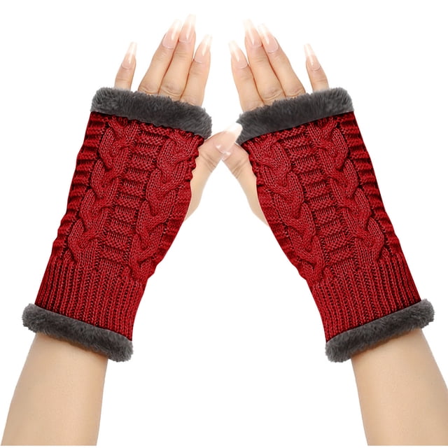 Guantes de invierno para mujer, calentadores de muñecas y brazos, de punto liso, largos, sin dedos, manoplas para mujer