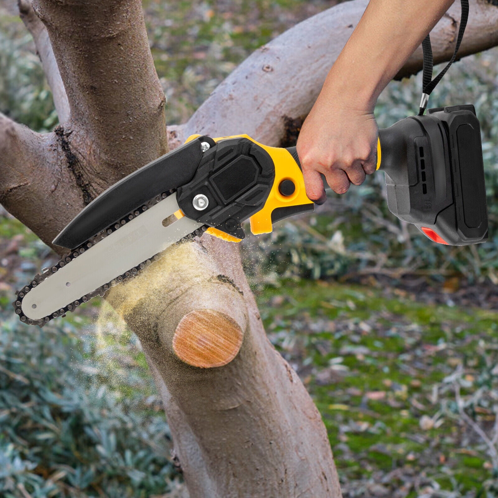 Handheld Electric Chainsaw 6" Cordless Chain Saw with 2 Battery 2 Chain 380w