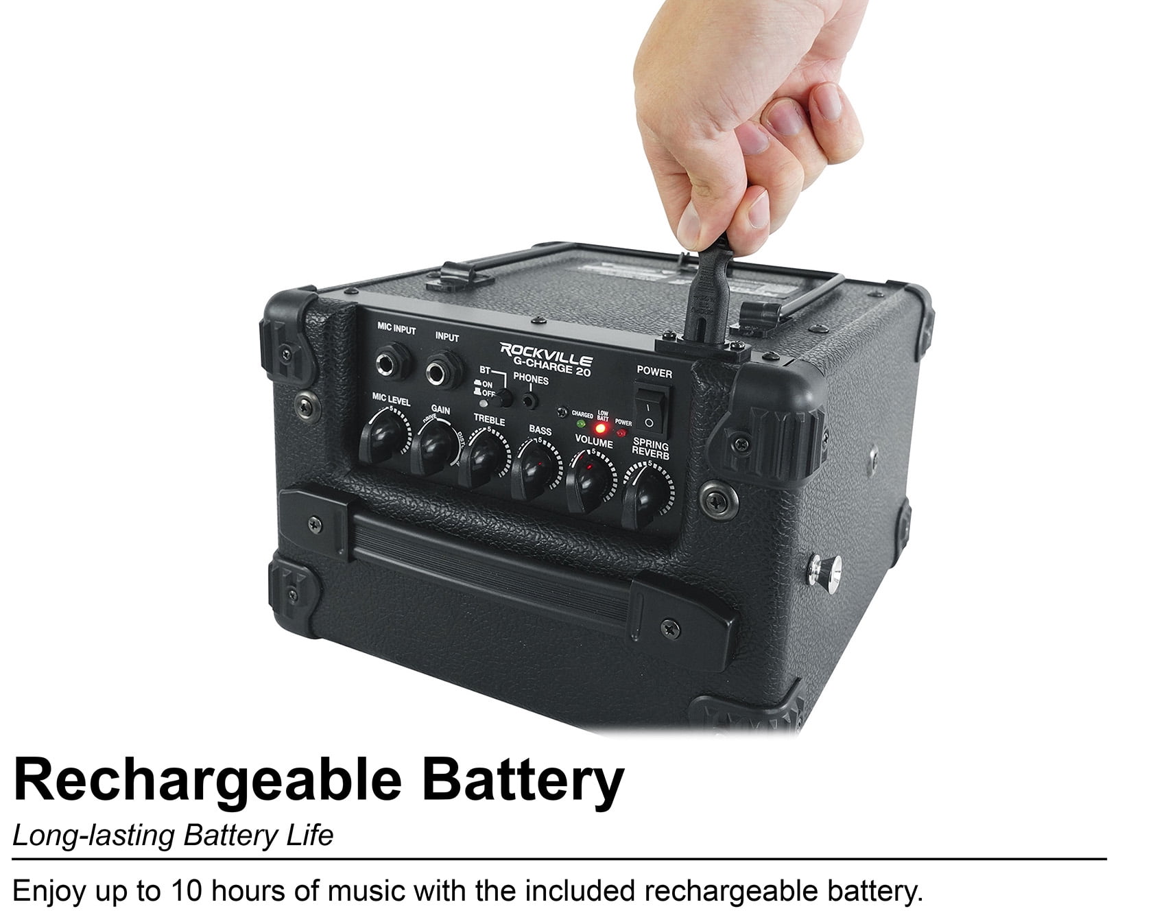 Rockville G-CHARGE 20 BLACK Rechargeable Battery Guitar Amplifier Spring Reverb