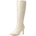thumbnail image 4 of DARING DIVA Women's Stylish Stiletto Heels Knee High Boots with Pointed Toe Cream 6, 4 of 5
