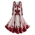 thumbnail image 4 of Halloween Dresses for Women V Neck Skull Print Dress Long Sleeve Festive Party Trendy Womens Casual Dresses White M, 4 of 4