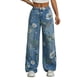 thumbnail image 2 of Pantalones Vaqueros Vintage de Tiro Alto con Estampado Floral y Pierna Recta para Mujer, Informales, de Verano Azul L, 2 of 9