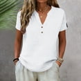 thumbnail image 6 of Helii Women's V Neck Half Button Short Sleeve Shirt Cotton Linen Blend Loose Fit Curved Hem Casual Henley Tops for Summer Daily Work Vacation Beach 7 Solid Colors, 6 of 9
