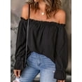 thumbnail image 3 of Women'S Off Shoulder Top Ruffle Long Sleeve Chiffon Blouse Casual Loose Shirts Black XXL, 3 of 8