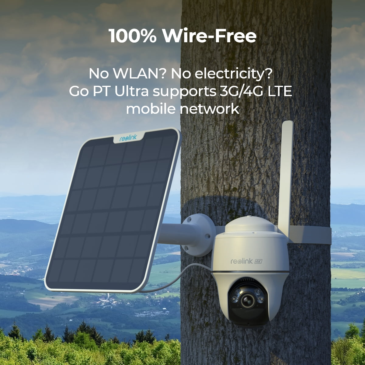 Reolink Go PT Ultra 4K 4G LTE Solar PTZ Camera, Color Night Vision, AI Detection, SIM Included