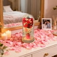 thumbnail image 4 of Valentine Decor Sweet Color Rose Cloche Bouquet​ Preserved Flowers Fairy Lights Silver Ribbon Wood Base Romantic Mantle Display Valentine's Day Gift, 4 of 6