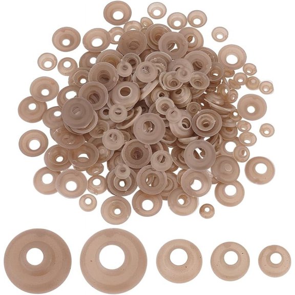 200pcs Safety Eyes Washers 5 Sizes Plastic Craft Eyes Backs Stuffed Crochet Washers Eyes Nose Gaskets Kawaii Eyes Washers for Teddy Bear Craft Puppet Plush Animal Making Tan color 1box