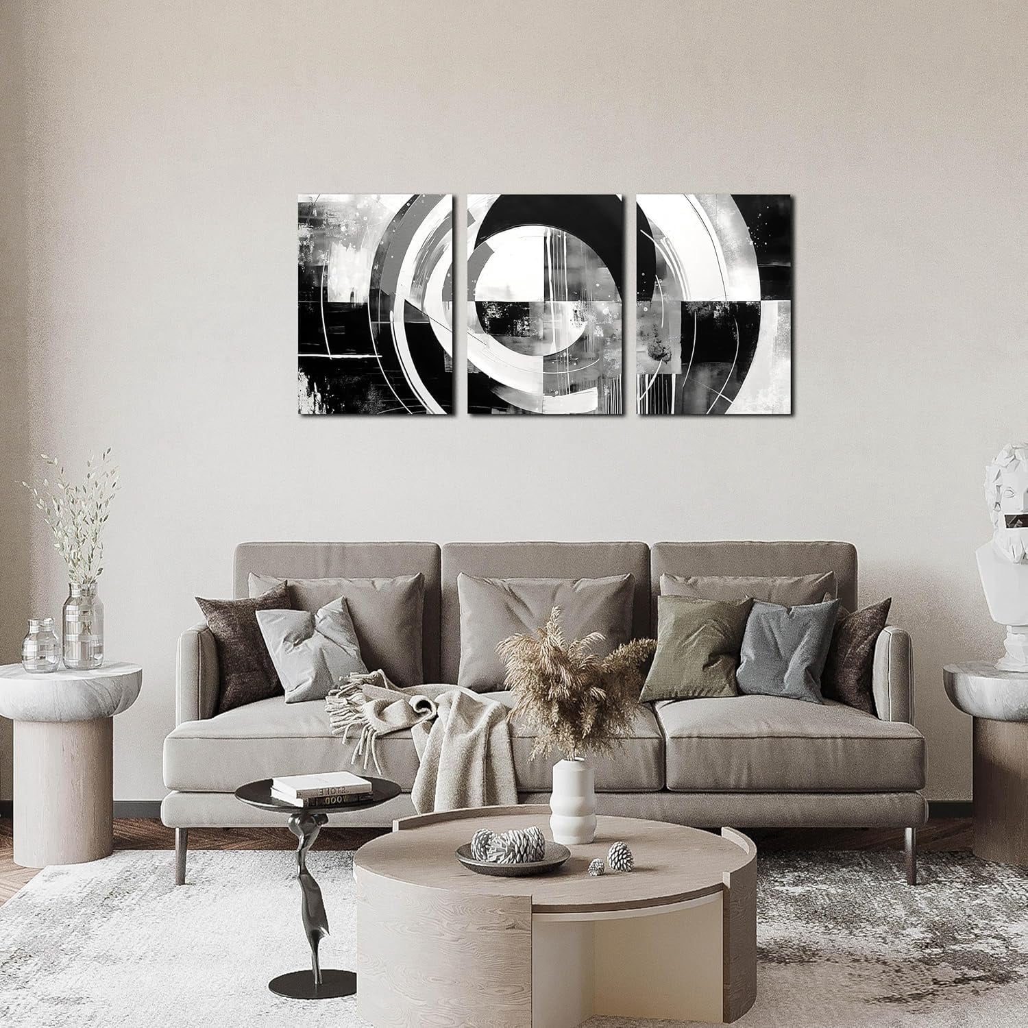 Black and White Abstract Canvas Wall Art for Living Room Bedroom Bathroom Home office Modern d Canvas Prints Abstract Circle Picture Artwork Size 12x16x3p