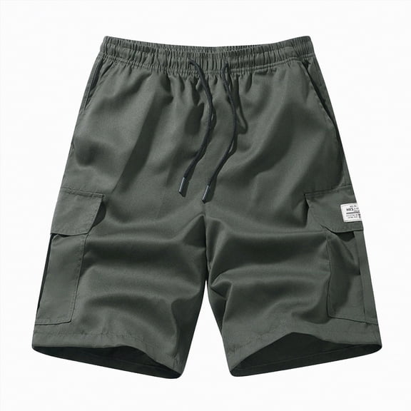 KPOPLK Big and Tall Shorts for Men Cotton Linen Shorts Men's Elastic Waist Drawstring Casual Shorts Summer Size L,AG