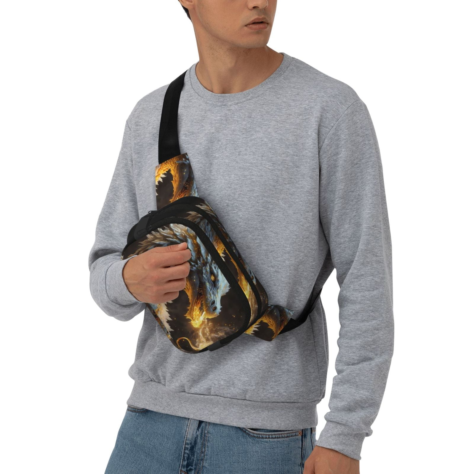 Hirioo Golden White Fire Dragon for Double Layer Waist Bag Adjustable Fanny Pack For Travel Running Hiking