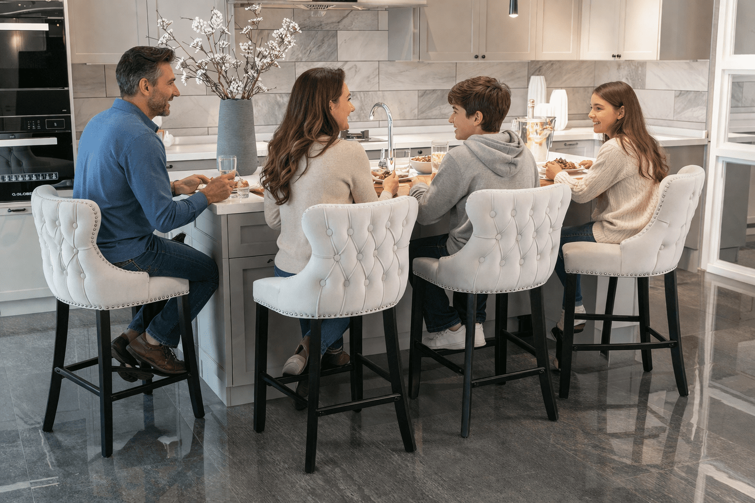 Bar Stool Set of 4, Legahome 26" Counter Height Bar Stools with Back, Velvet Upholstered Bar Stool with Button Tufted & Wooden Legs, Bar Stools Chair for 35-39" Kitchen Island Counter, Beige