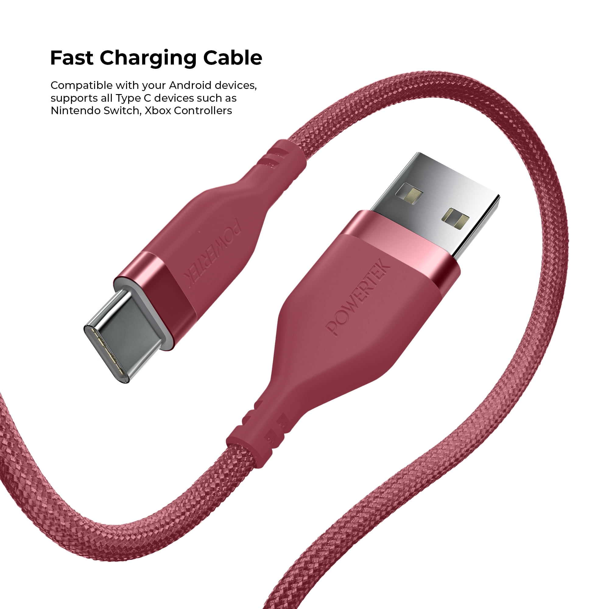 Liquipel Powertek Premium Braided USB-A to USB-C Cable - Pink