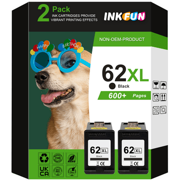 62XL Black Ink Cartridges Compatible for HP 62 Black Ink Cartridges for HP Envy 7640 7645 5660 5643 Printer (2 Pack)