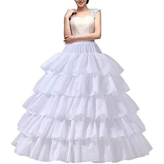 Women's Crinoline Petticoat 4 Hoop Skirt 5 Ruffles Layers Ball Gown Half Slips Underskirt for Wedding Bridal Dress