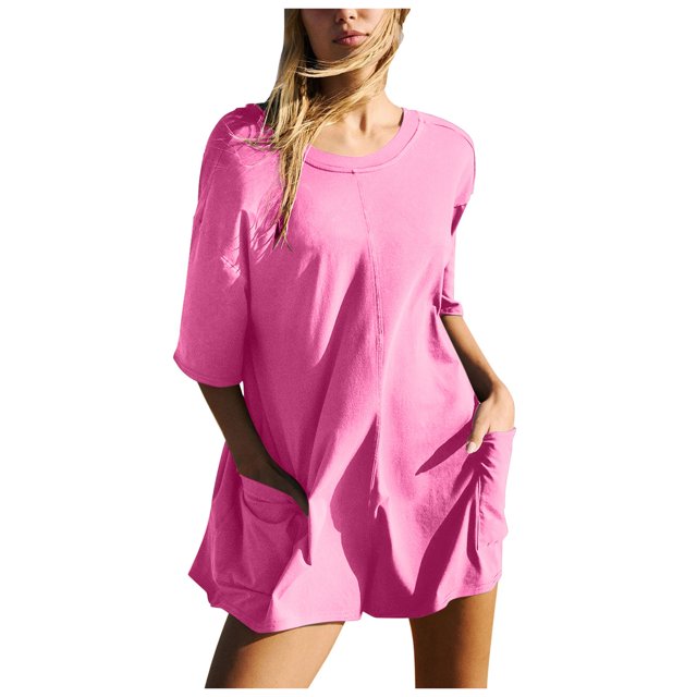 Women's Summer Oversized Tee Romper Backless Loose Shorts Polyester for Casual Occasions