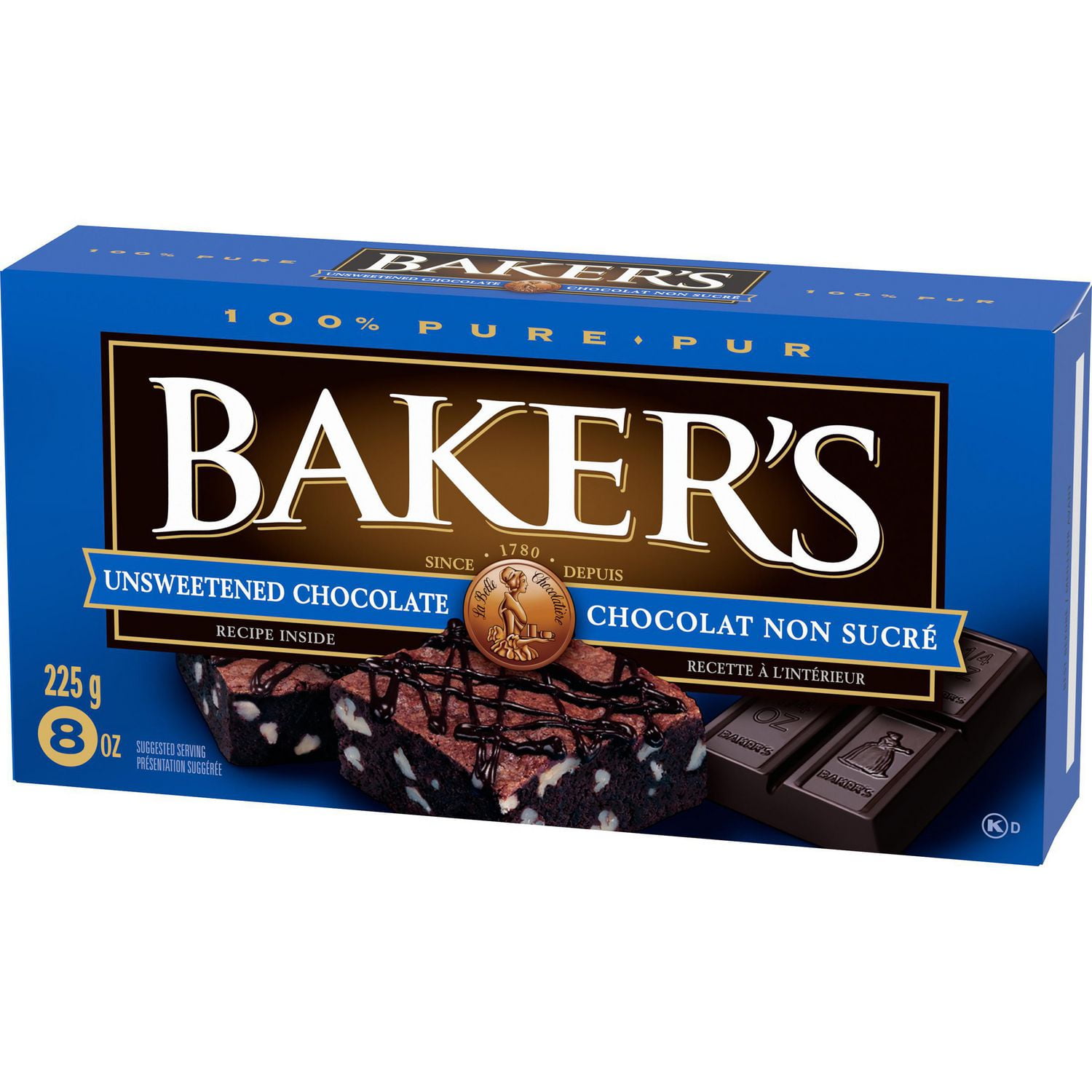 Barre de chocolat non sucré 100 % pur Baker’s pour la cuisson Baker’s 225g