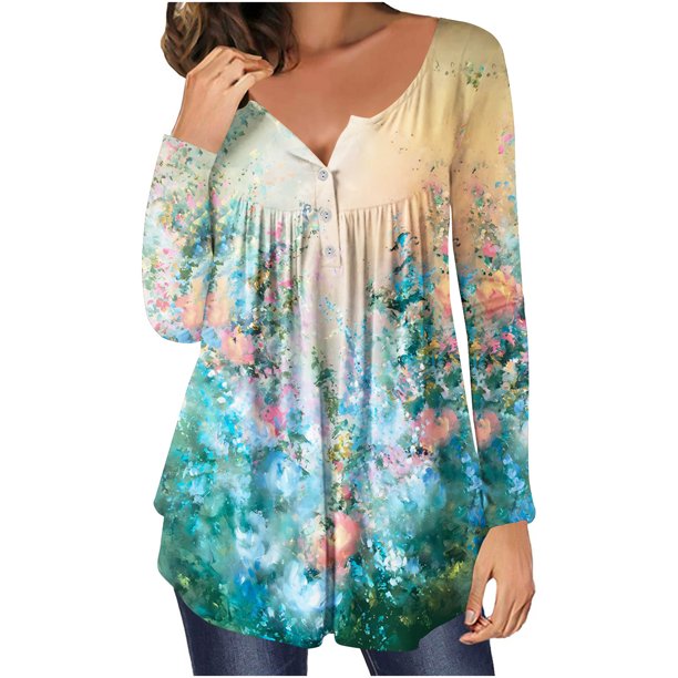 Camiseta de moda sexy informal para mujer, blusa estampada de manga larga con cuello en V y fruncido Fridja bvmnju3869