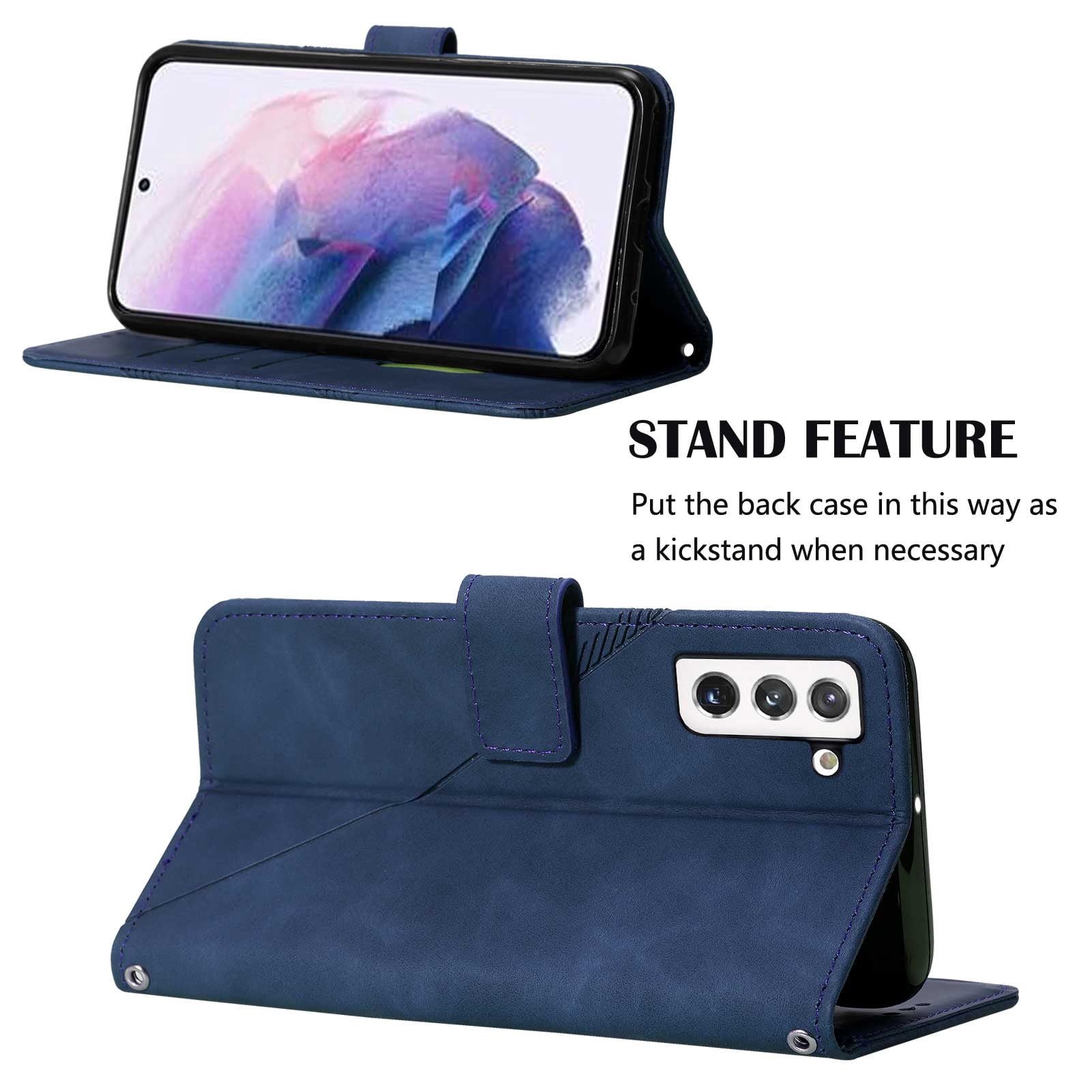 Wallet Phone Case for Galaxy S22 5G Cover, Allytech Detachable Wrist Strap Flip Stand Card Holder Magnetic Clasp Slim Fit Scratch Free Case for Samsung Galaxy S22 2022 (5G), Darkblue