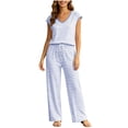 thumbnail image 2 of Binmer Women's Striped 2 Piece Pajama Set ,Cap Sleeve Scoop Neck Top and Wide Leg Long Pants Blue,L, 2 of 6