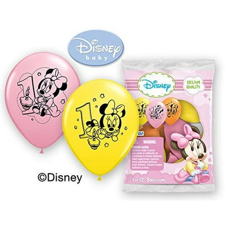 Party Supplies -Pioneer Latex Balloons 6 ct 12" Disney Minnie 1st Birthday 30848