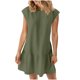 thumbnail image 1 of Vestido de Manga Corta para las Mujeres Moda Color Sólido Plegado Cuello Redondo Vestido, Algodón Poliéster, 1 of 6