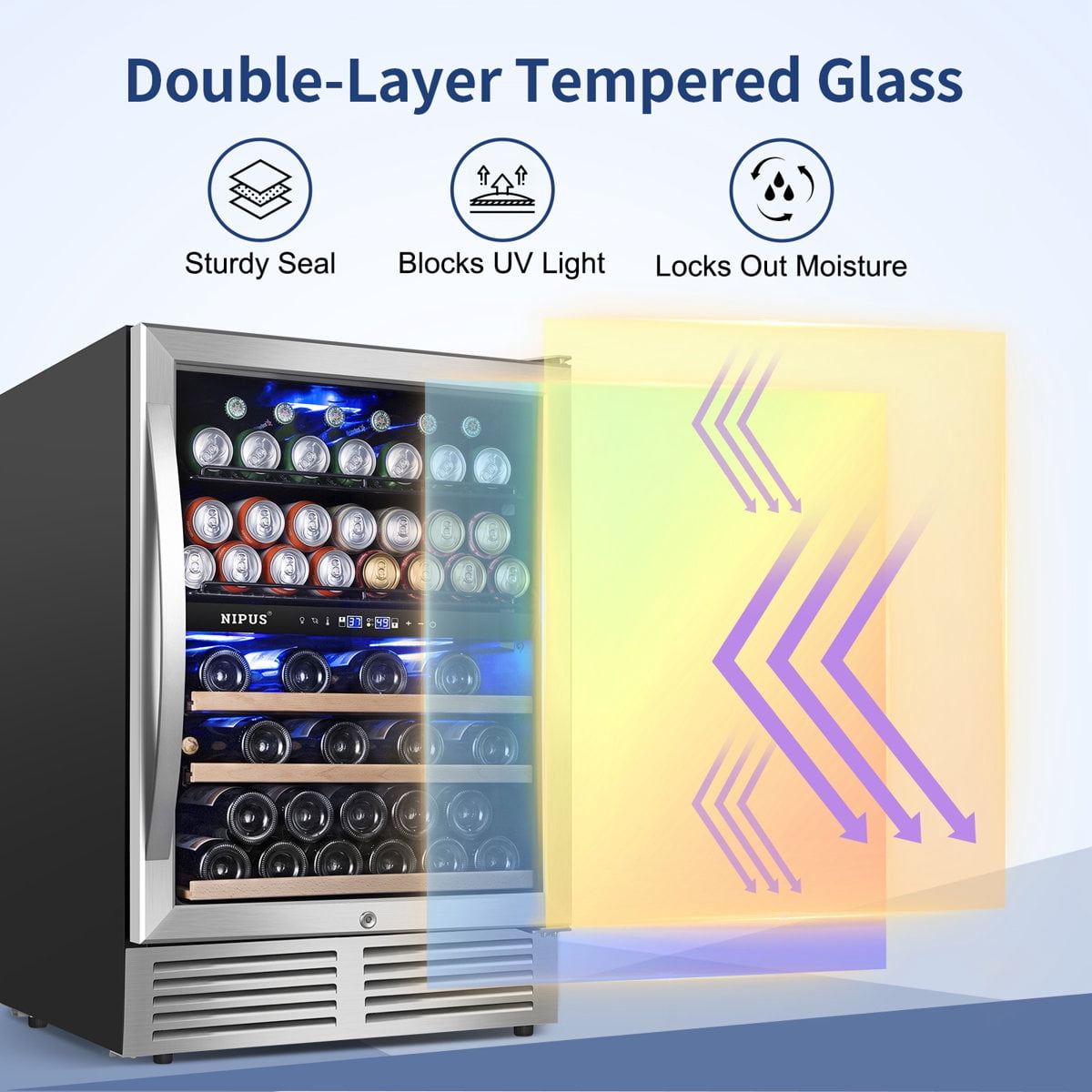 24 Inch 94 Can and 27 Bottle Dual Zone Wine & Beverage Refrigerator Freestanding Built-in Beer and Drink Cooler with Glass Door For Kitchen, Bar or Office Classic Series