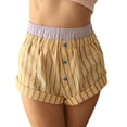 thumbnail image 2 of Douhoow Women Stripes Shorts Button Elastic Waist Mini Bloomers Plaid Loose Short Pants, 2 of 9