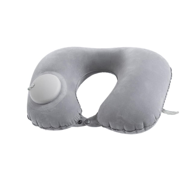 Almohada de viaje, almohada autoinflable, almohada inflable automática plegable, almohada para el cuello en forma de U para avión, coche, deportes al Gris