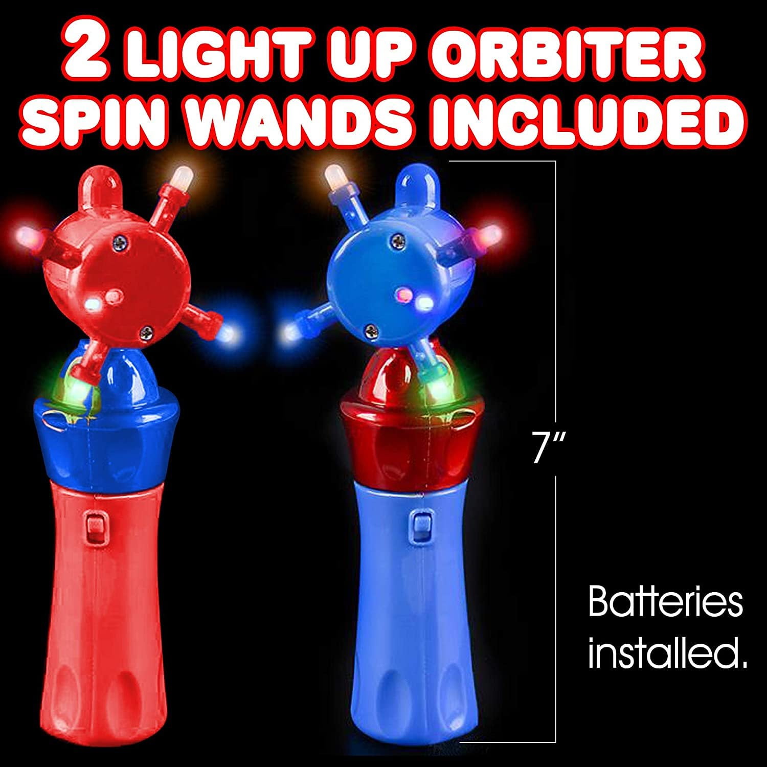 ArtCreativity Light-Up Orbiter Spinning Wands, Set of 2 LED Spin Toys for Kids, Birthday Gift & Party Favor