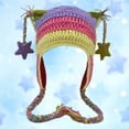 thumbnail image 2 of DFEK Star Cat Ear Hat for Adults Hand Crocheted Warm Striped Wool Winter Earflap Cap Multicolour One Size, 2 of 3