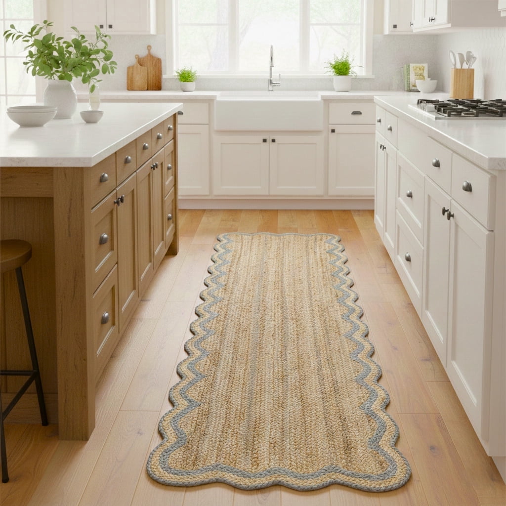 Harlow Hill Teni Braided Jute 2'6" x 7'9" Gray/Natural Bordered Performance Indoor Area Rug