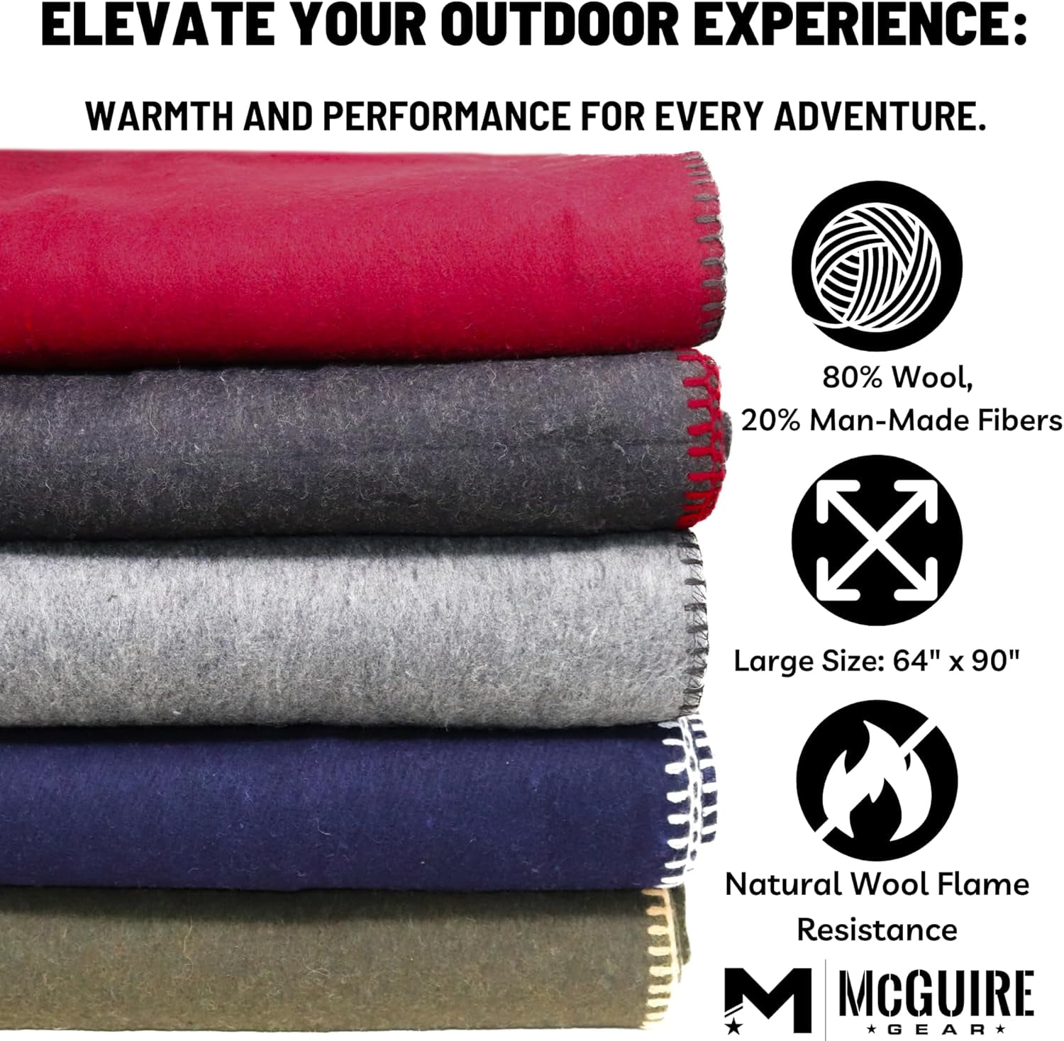 Blanket, Mil-spec, 66x90", 80/20 Wool, Man Made, Gray