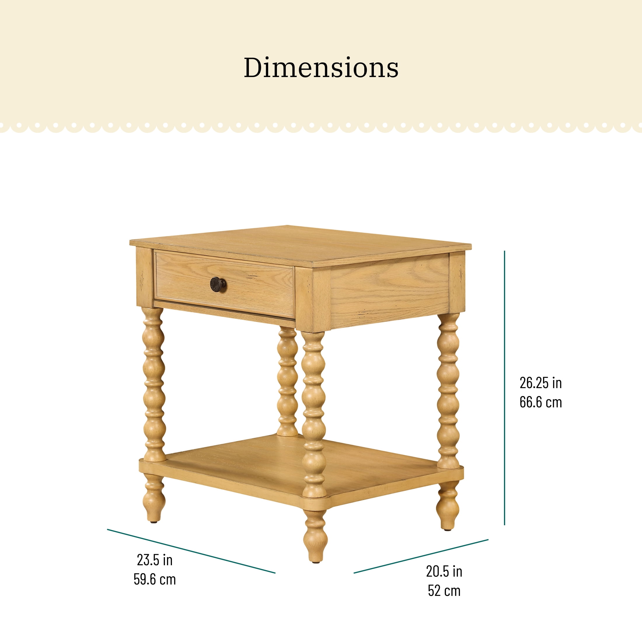 The Pioneer Woman Harper Spindle Nightstand with USB Charging Ports, Adults and Teens, Wheat Finish