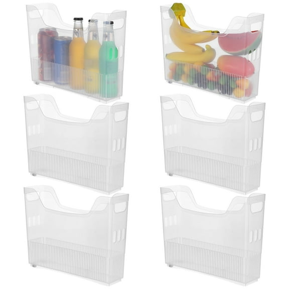 6 Pcs Freezer Organizer Bins, Clear Plastic Pantry Organizers with Wheels, Tall Narrow Kitchen Organization Rolling Bins for Cabinet, Storage Containers for Home, Office