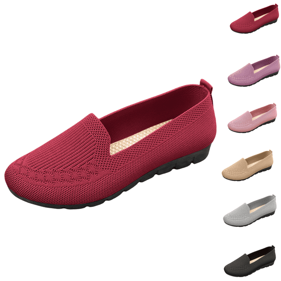 Orthopedic Shoes for Women,Women's Fashion Casual Shoes Spring Summer Style Solid Color Breathable Flying Mesh Non-Slip Flat Bottom Slip-On Red 8 [EU-40]
