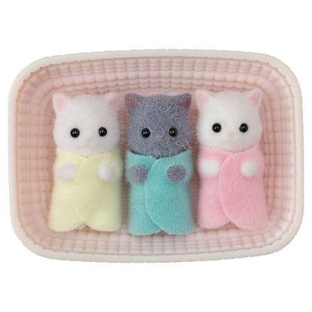 Calico Critters Persian Cat Triplets, Set of 3 Collectible Doll Figures with Cradle Accessory