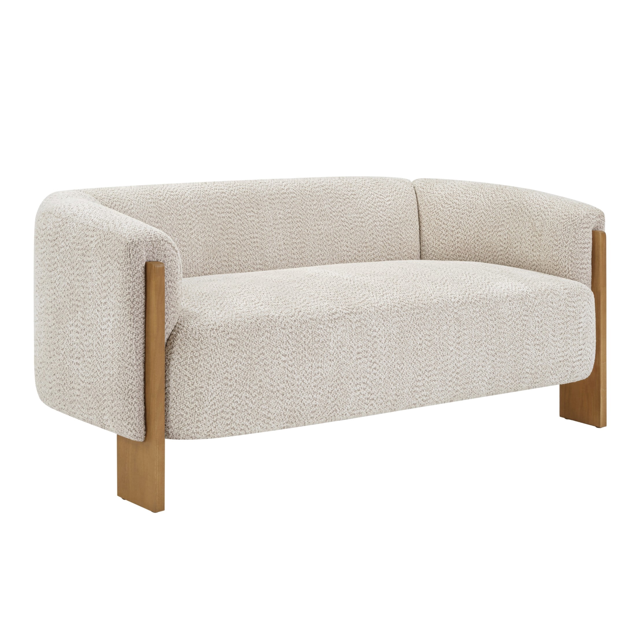 Christopher Knight Home Curved Boucle Loveseat, 2-Seater Sofa with Rubberwood Legs, Foam Cushion, Almond