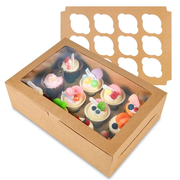 6-Pack Cupcake Boxes with Window, 12 Count Food Grade Cardboard Containers for Muffins & Desserts, 13.4x10x4 Inch (White)