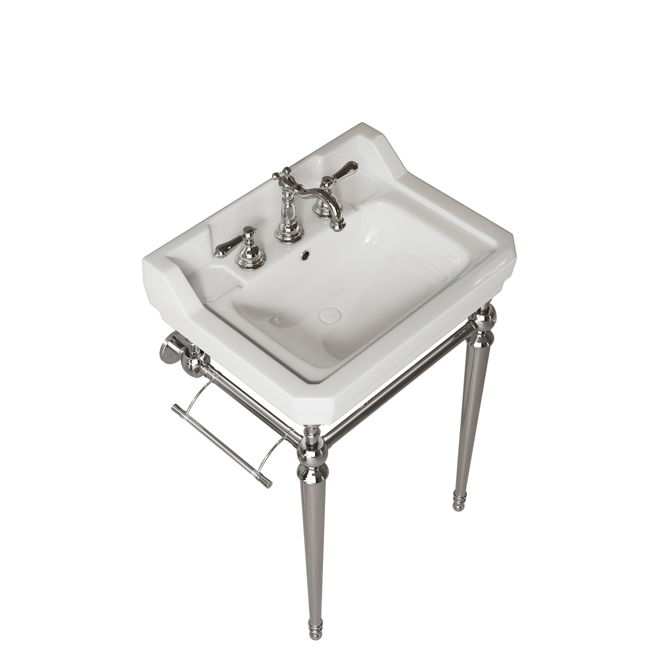 Noble House VICI 23" Bathroom Console Sink, Wall-Mounted Ceramic Basin Vanity with Stainless Steel Legs, White & Chrome