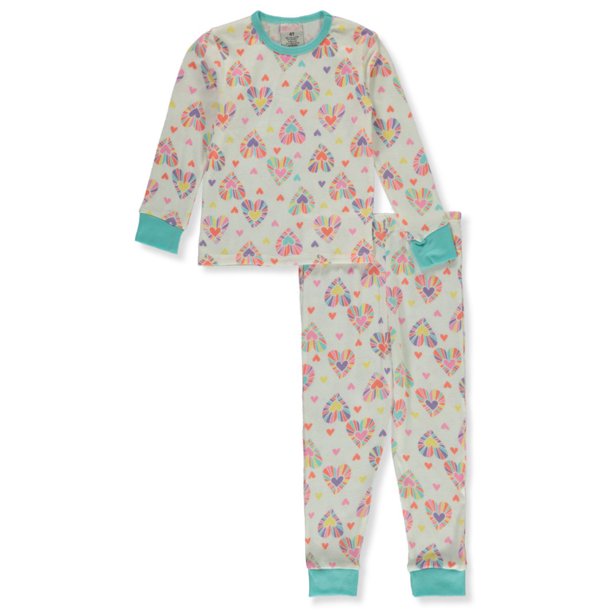 Mon Petit Girls' 2Piece Hearts Pajamas natural, 4t (Toddler)