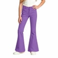 thumbnail image 6 of CUZIBR Girls Flared Pants High Waist Solid Color Classic Bell Bottom Stretch Casual Streetwear Trousers With Front Pockets For Kids Back To School Fashion Bottoms,Purple,11-12 Years, 6 of 6