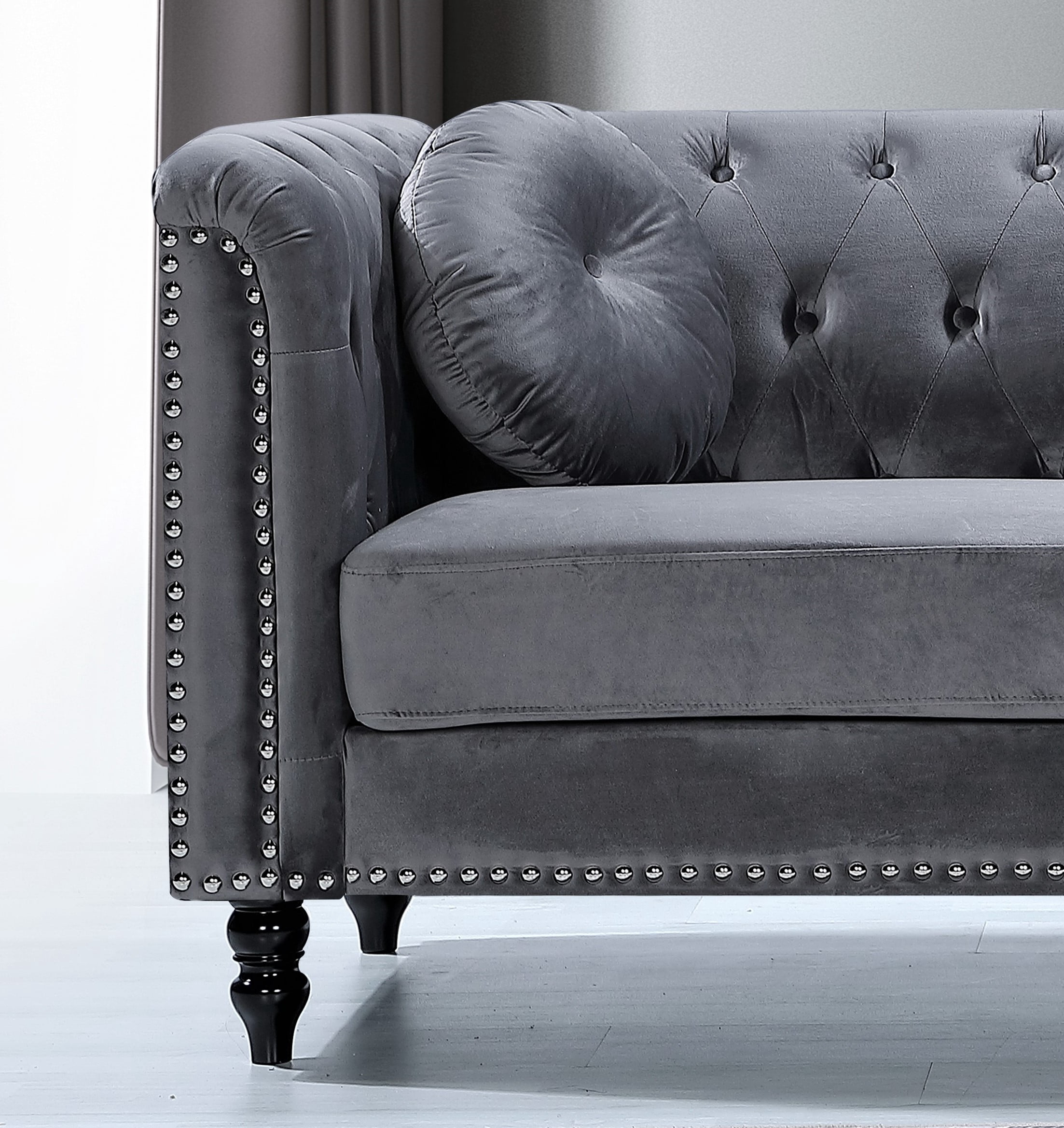 Uspridefurniture Aathish 65'' Velvet Rolled Arms Nailhead Loveseat -Gray