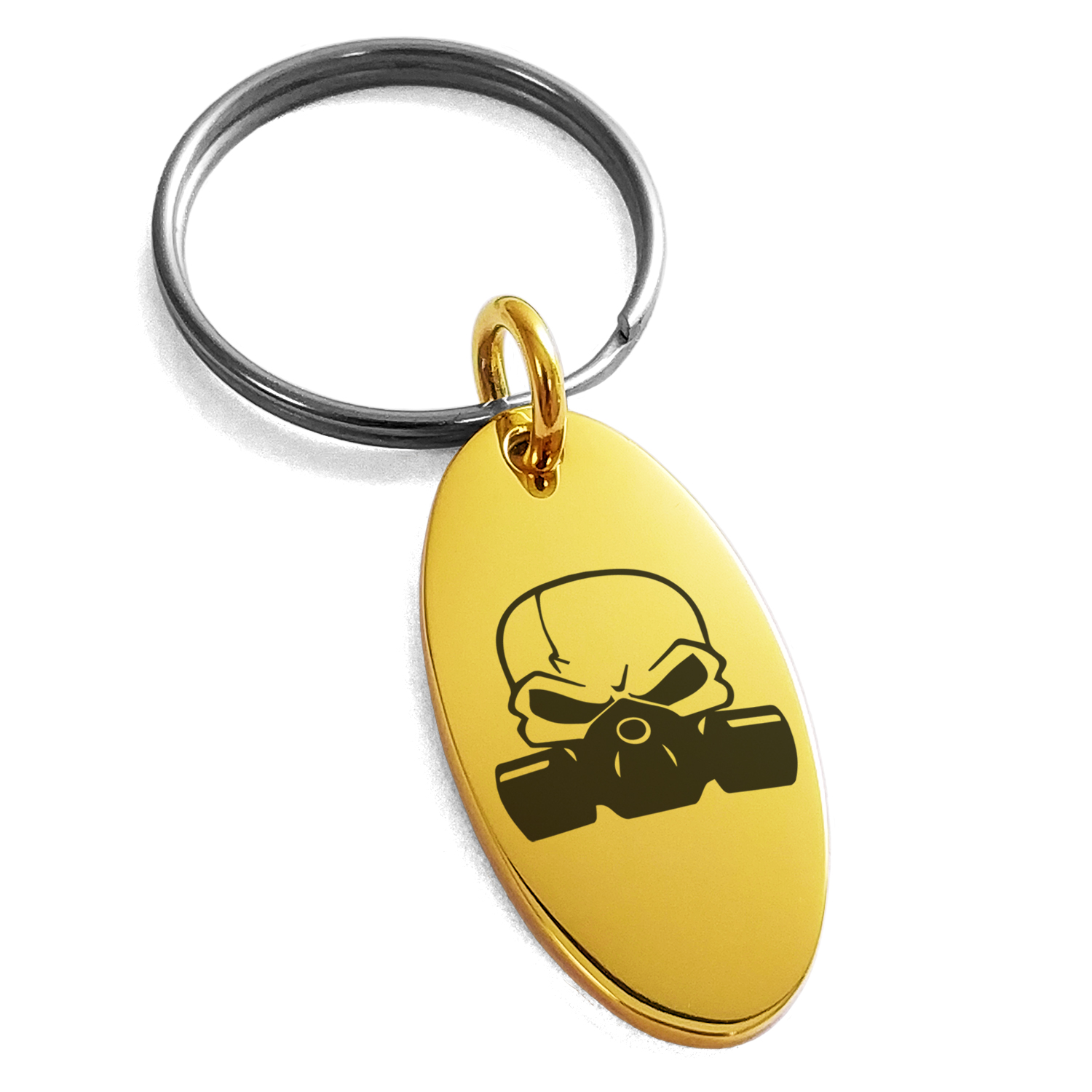 Stainless Steel Biohazard Death Skull Engraved Small Oval Charm ...