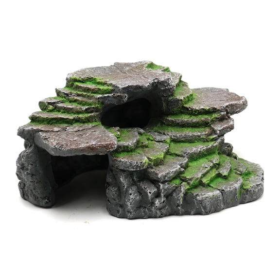 Reptile & Amphibian Habitat Hideouts, 2-Tier Reptile Hideout & Basking Platform, Realistic Rock Habitat for Bearded Dragon, Leopard Gecko & Aquatic Turtles