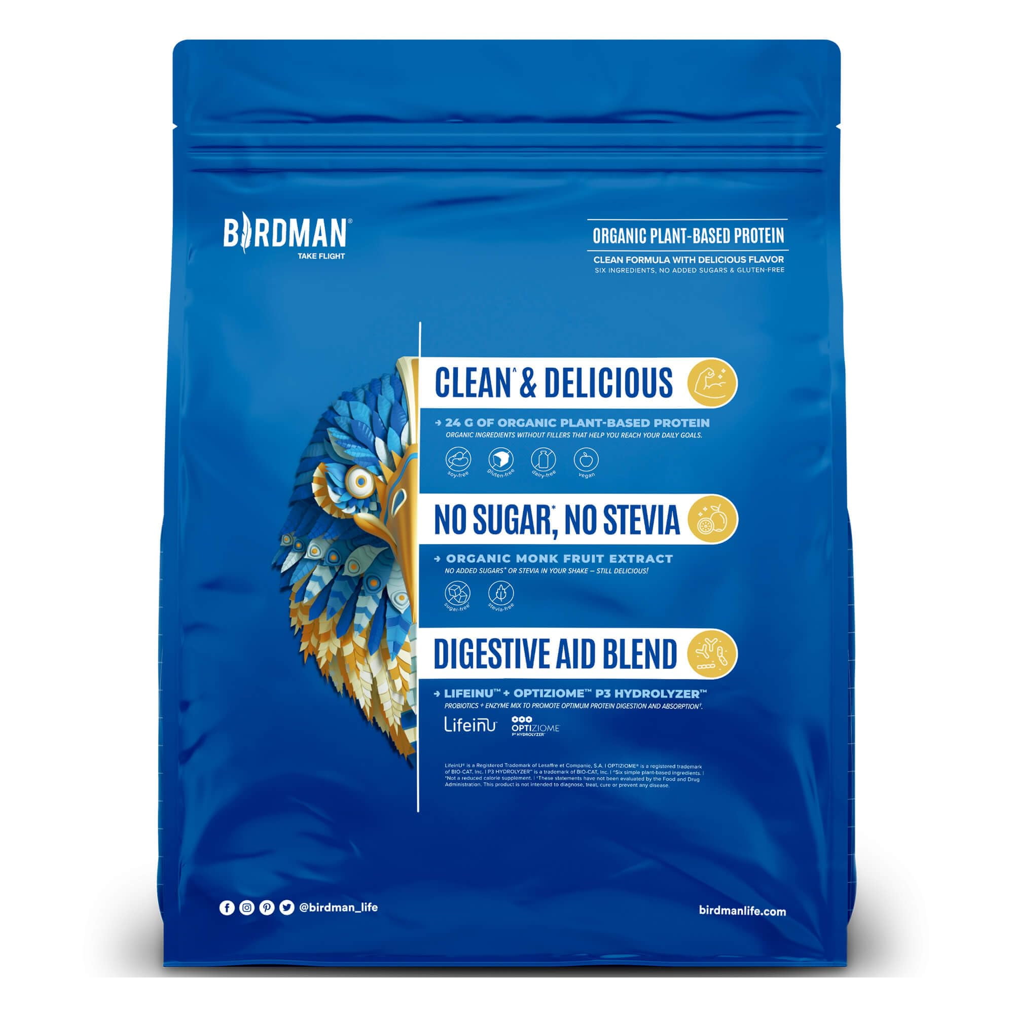 BIRDMAN Falcon Organic Vegan Protein Powder, Stevia & Sugar Free, Vanilla, 60 Servings, 3.9lb