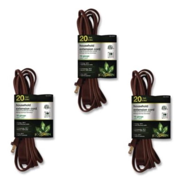 Go Green Power 20 ft. Household Extension Cord, Brown