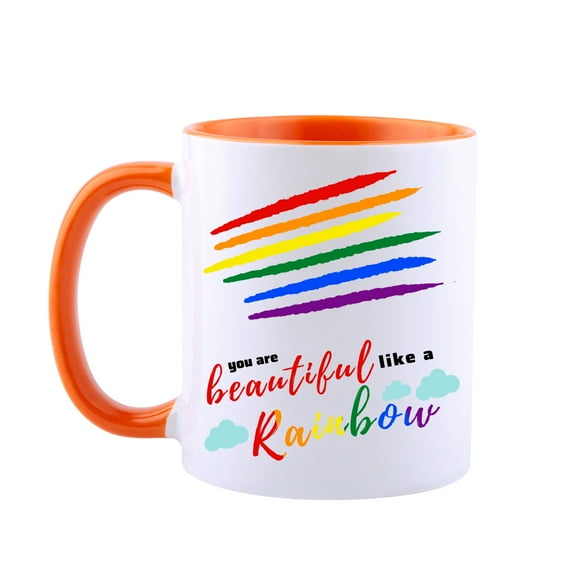 You Are Beautiful Like A Rainbow Mug, Ceramic Coffee Mug, Great Gift For Birthday, Thanksgiving, Christmas, Anniversary Tea Cup