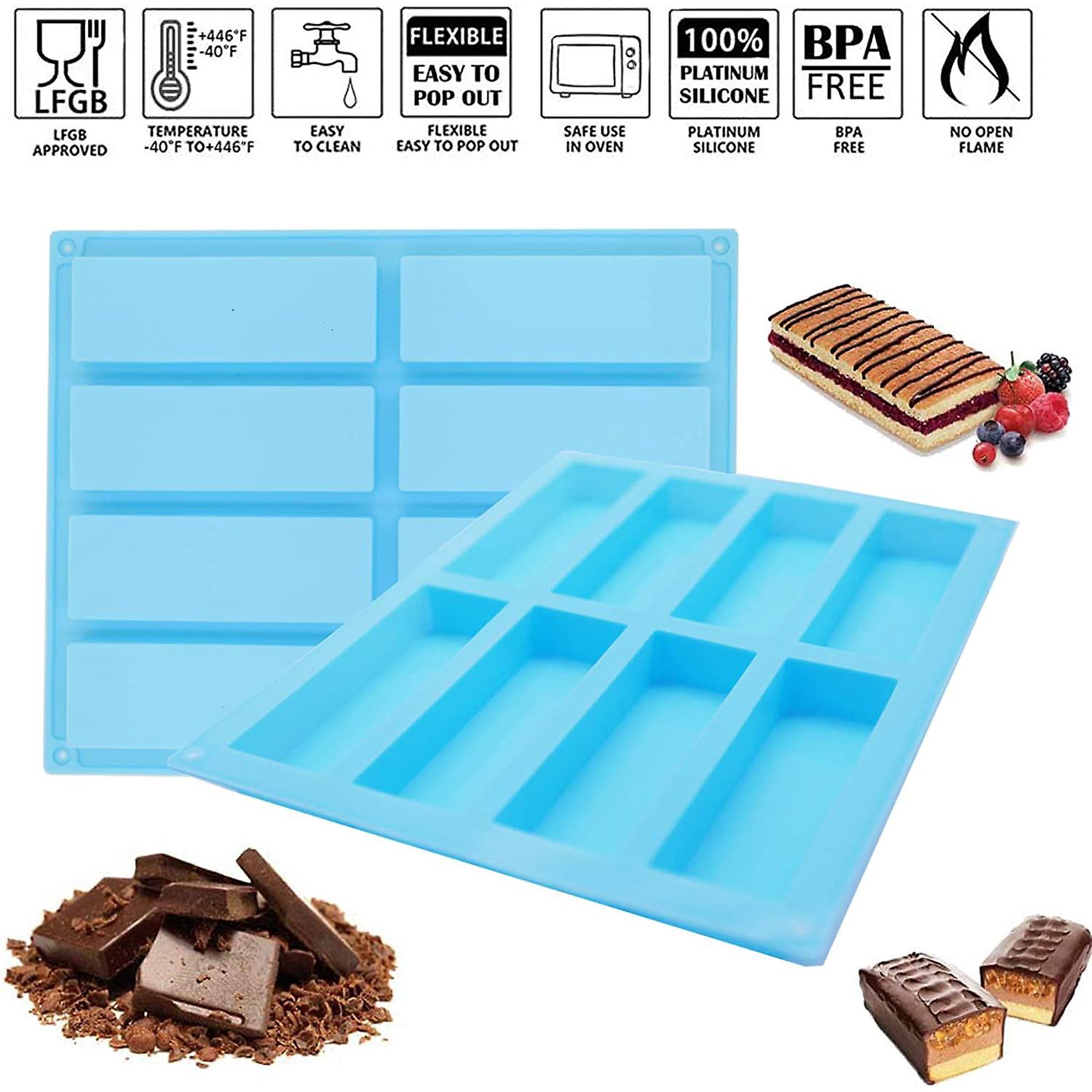 2 Moules Silicone 8 Cavités Barres Céréales – Anti-adhésif, Parfait Pour Barres Énergétiques, Chocolat, Biscuits