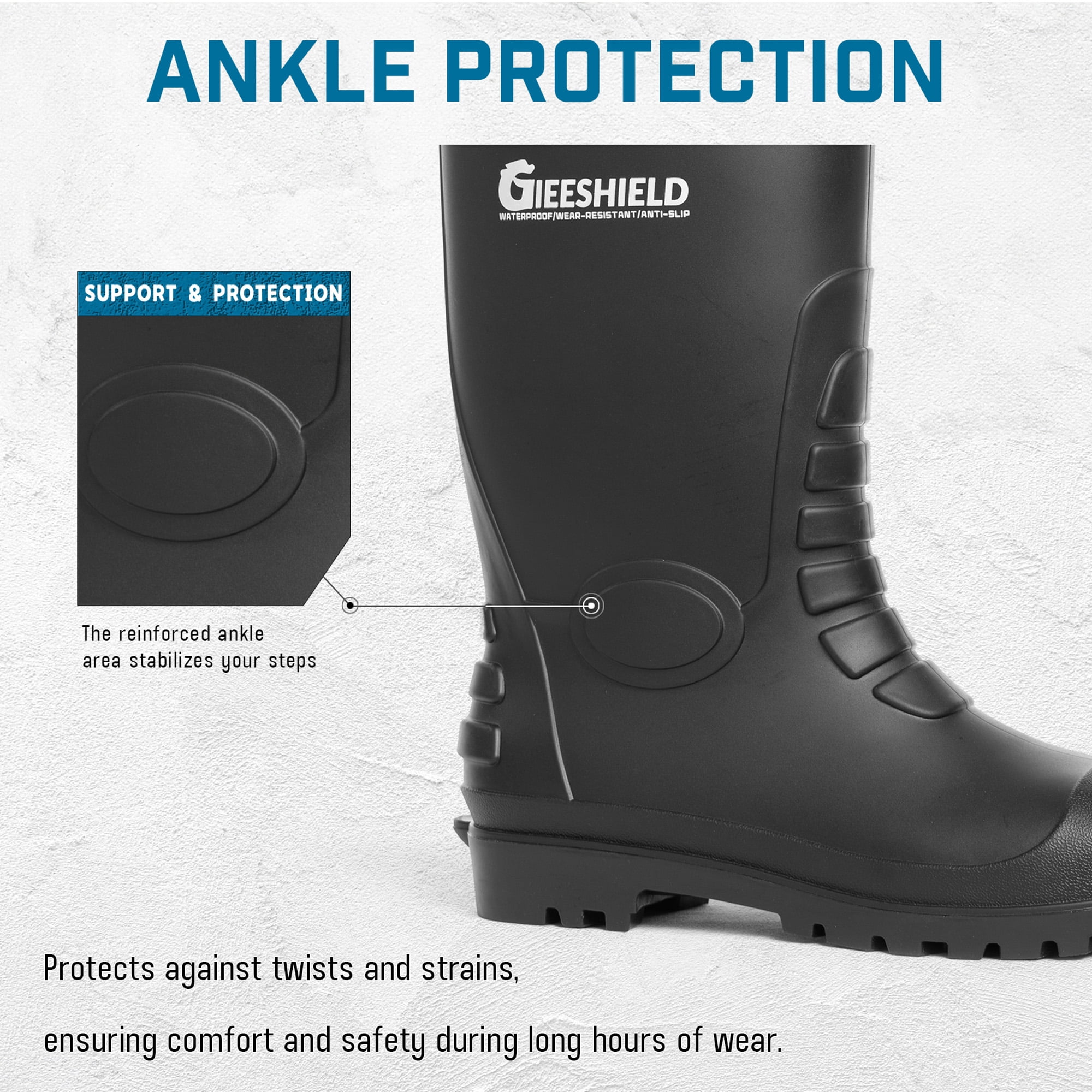 GIEESHIELD PVC Rain Boots for Men And Women – Waterproof Slip-Resistant Rubber Work Boots, Seamless Durable Tall Knee Boots for Agriculture, Gardening, Fishing, Industrial & Outdoor Work, Size 11