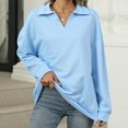thumbnail image 4 of CLOISE Sweatshirt Womens Solid Oversized Sweatshirts Lapel V-Neck Long Sleeve Hoodies Shirts Blue Drop Shoulder Tees Fall Soft Y2k Outfits M, 4 of 5